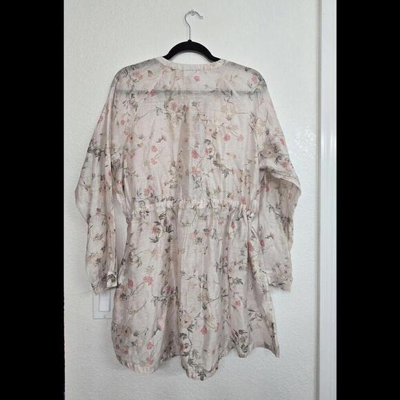 New Women’s J.Jill button long sleeve peach floral Linen tunic blouse top size L - Picture 3 of 9